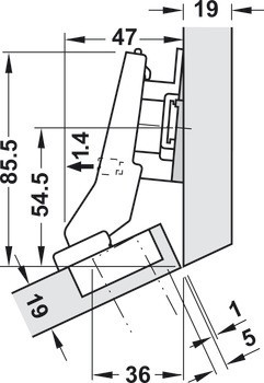 Nábytkový závěs 30°, Blum Clip Top Blumotion 95°, pro rohové skříňky se zarovnanou přední stranou
