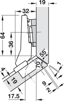 Nábytkový závěs 30°, Blum Clip Top Blumotion 95°, pro rohové skříňky se zarovnanou přední stranou