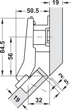 Nábytkový závěs 45°, Blum Clip Top Blumotion 110°, pro rohové skříňky se zarovnanou přední stranou