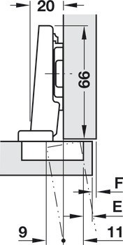 Nábytkový závěs, Blum Clip 100°, plně naložená montáž, pro tenké dveře, s automatickou zavírací pružinou, bez mechanismu tlumeného zavírání