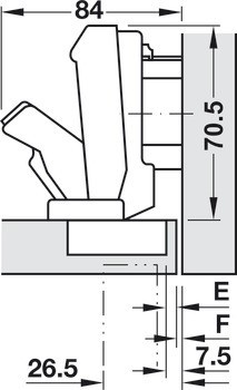Nábytkový závěs, Blum Clip Top 170°, polonaložená montáž/oboustranná montáž