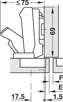 Nábytkový závěs, Blum Clip Top 170°, polonaložená montáž/oboustranná montáž