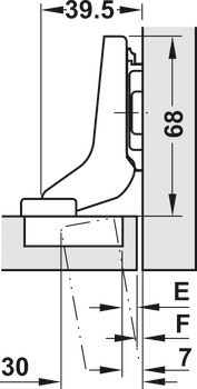 Nábytkový závěs, Blum Clip Top Blumotion 110°, vložená montáž