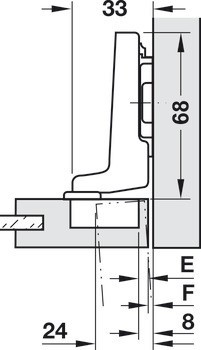 Nábytkový závěs, Blum Clip Top Mini 94°, vložená montáž