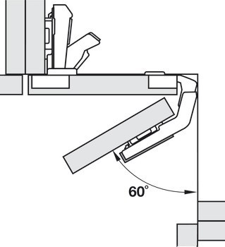 Nábytkový závěs, Clip Top 60°, pro skládací dveře do rohové skříňky