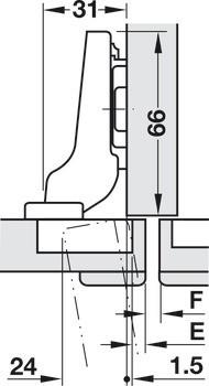 Nábytkový závěs, Clip Top 95°, polonaložená montáž/oboustranná montáž, včetně nebo bez automatické zavírací pružiny
