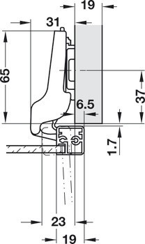 Nábytkový závěs, Clip Top 95°, polonaložená montáž/oboustranná montáž, k přišroubování