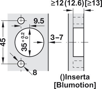 Nábytkový závěs, Clip Top 95°, vložená montáž, včetně nebo bez automatické zavírací pružiny