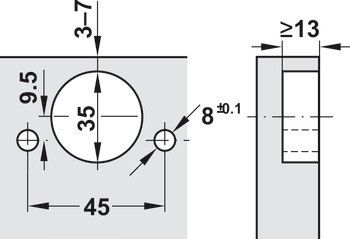 Nábytkový závěs, Clip Top Blumotion 110°, plně naložená montáž, naložení dveří až 20 mm