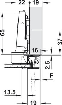 Nábytkový závěs, Clip Top Blumotion 95°, plně naložená montáž, pro úzké rámy