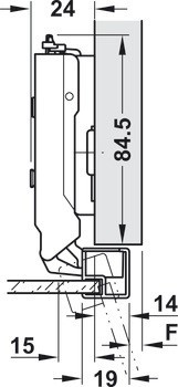 Nábytkový závěs, Grass Tiomos 110°, plně naložená montáž