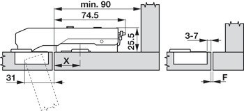 Nábytkový závěs, Grass Tiomos 110°, pro aplikace do slepého rohu, vložená montáž