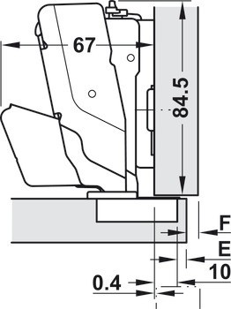 Nábytkový závěs, Grass Tiomos 155°, plně naložená montáž