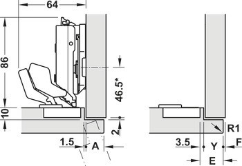 Nábytkový závěs, Grass, Tiomos M9 110°, pro tenké dveře od tloušťky dveří 12–28 mm