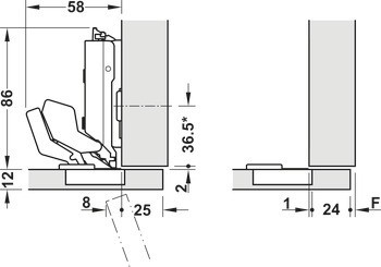 Nábytkový závěs, Grass, Tiomos M9 110°, pro tenké dveře od tloušťky dveří 12–28 mm