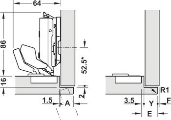 Nábytkový závěs, Grass, Tiomos M9 110°, pro tenké dveře od tloušťky dveří 12–28 mm