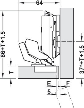 Nábytkový závěs, Grass, Tiomos M9 110°, pro tenké dveře od tloušťky dveří 12–28 mm