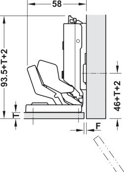 Nábytkový závěs, Grass, Tiomos Mirro 125°, pro zrcadlové nebo čiré skleněné dveře