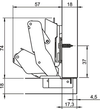 Nábytkový závěs, Häfele Metalla 310 SM 155°, plně naložená montáž