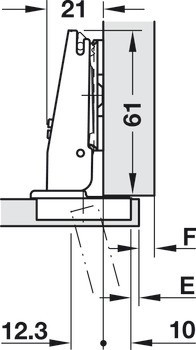 Nábytkový závěs, Häfele Metalla 510 A/SM 105°, pro tenké dřevěné dveře od 10 mm, plně naložená/polonaložená montáž