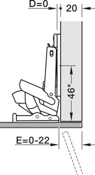 Nábytkový závěs, Häfele Metalla 510 A/SM 110°, plně naložená montáž, pro skleněné a zrcadlové dveře