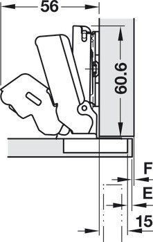 Nábytkový závěs, Häfele Metalla 510 A/SM 155°, plně naložená montáž