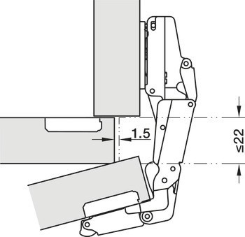 Nábytkový závěs, Häfele Metalla 510 A/SM 155°, polonaložená montáž/oboustranná montáž