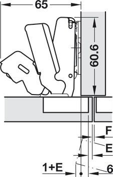 Nábytkový závěs, Häfele Metalla 510 A/SM 155°, polonaložená montáž/oboustranná montáž