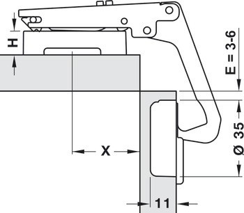 Nábytkový závěs, Häfele Metalla 510 A/SM 70°, pro aplikace do rohové skříňky, plně naložená montáž