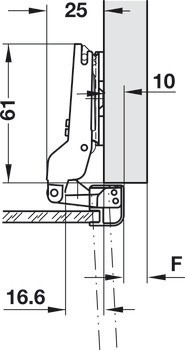 Nábytkový závěs, Häfele Metalla 510 push A/SM 105°, polonaložená montáž/oboustranná montáž