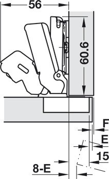 Nábytkový závěs, Häfele Metalla 510 Push A/SM 165°, plně naložená montáž