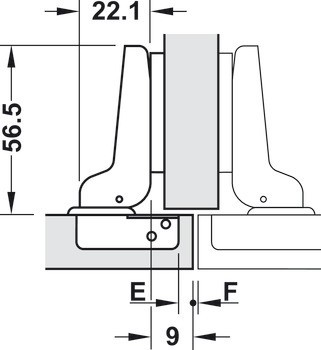 Nábytkový závěs, Häfele Metallamat A/SM 110°, polonaložená montáž/oboustranná montáž