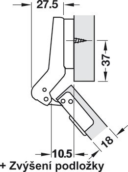 Nábytkový závěs, Häfele Metallamat A/SM 92°, pro 30° rohové aplikace