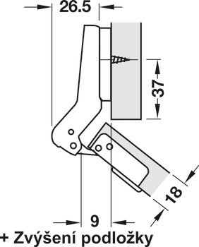 Nábytkový závěs, Häfele Metallamat A/SM 92°, pro 45° rohové aplikace