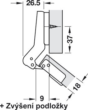 Nábytkový závěs, Häfele Metallamat A/SM 92°, pro rohové aplikace 45°