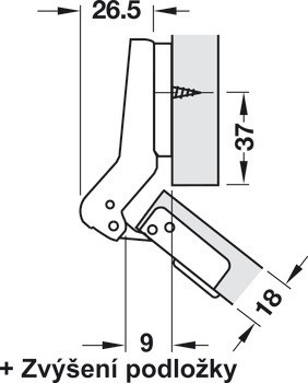 Nábytkový závěs, Häfele Metallamat A/SM 92°, pro rohové aplikace 45°