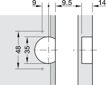 Nábytkový závěs, pro falcové dveře, s pohledovou miskou, mezera 6 mm