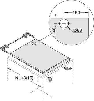 Napájecí prvek, Blum Amperos AC - napájení střídavým proudem 230 V pro zásuvkový systém Legrabox a systém výsuvů Movento
