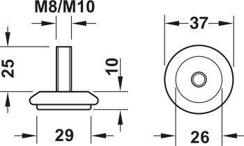 Nastavitelná noha s kluzákem, se závitovým šroubem