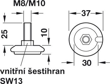 Nastavitelná noha s kluzákem, se závitovým šroubem