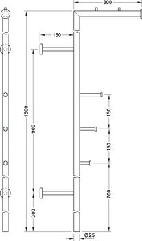 Nástěnný šatní regál, Nerez, se 3 háčky, montáž na stěnu