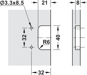 Nerezový speciální závěs, Pro plně naloženou a polonaloženou montáž, mezera 6 mm