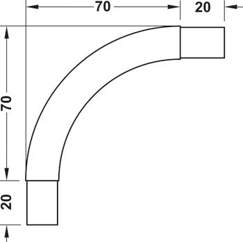 Oblouk šatní tyče, 90°, OVA 30 x 15 mm, zinková slitina