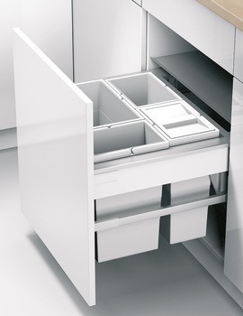 Odpadkové koše, 2 x 10 a 1 x 14 litrů, Hailo Zargen-Cargo, Blum Servo-Drive uno
