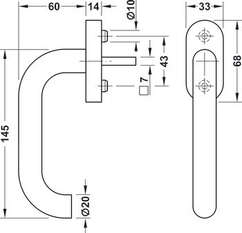 Okenní klika, Häfele Startec PWH 4102 nerez