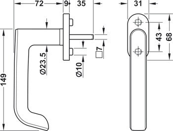 Okenní klika, Häfele Startec PWH 5220 hliník