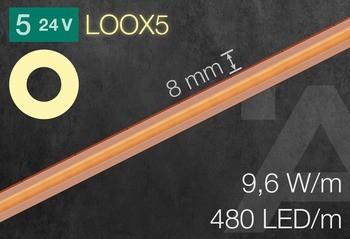 Osvětlovací LED páska, COB, Häfele Loox5 LED 3104, 24 V, 8 mm, 2pólové (jednobarevné), 480 LED/m, 9,6 W/m, IP20