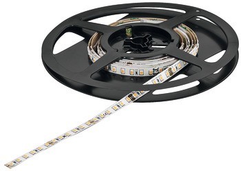 Osvětlovací LED páska (kompletní sada), Pro soklové osvětlení v ložnici, Häfele Loox5 LED 3042, 24 V, 8 mm, 2pólové (jednobarevné), 120 LED/m, 4,8 W/m, IP20