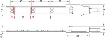 Osvětlovací LED páska v silikonovém pouzdru, Häfele Loox5 LED 3146, 24 V, 8 mm, 2pólové (jednobarevné), do drážky 10 x 4,8 mm, 160 LED/m, 6 W/m, IP44