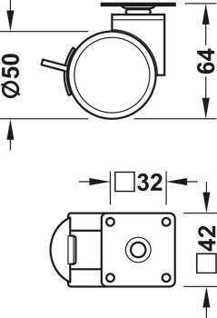 Otočné kolečko, pojezdová plocha: měkká, nosnost 25 kg